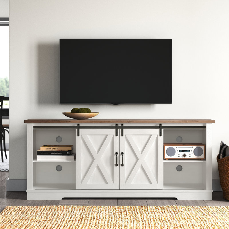 Chiara Farmhouse TV Stand, Distressed White/Rustic