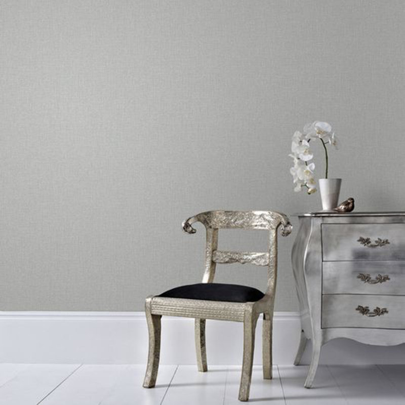 Chenille Vinyl Metallic Wallpaper Roll, Gray/Silver