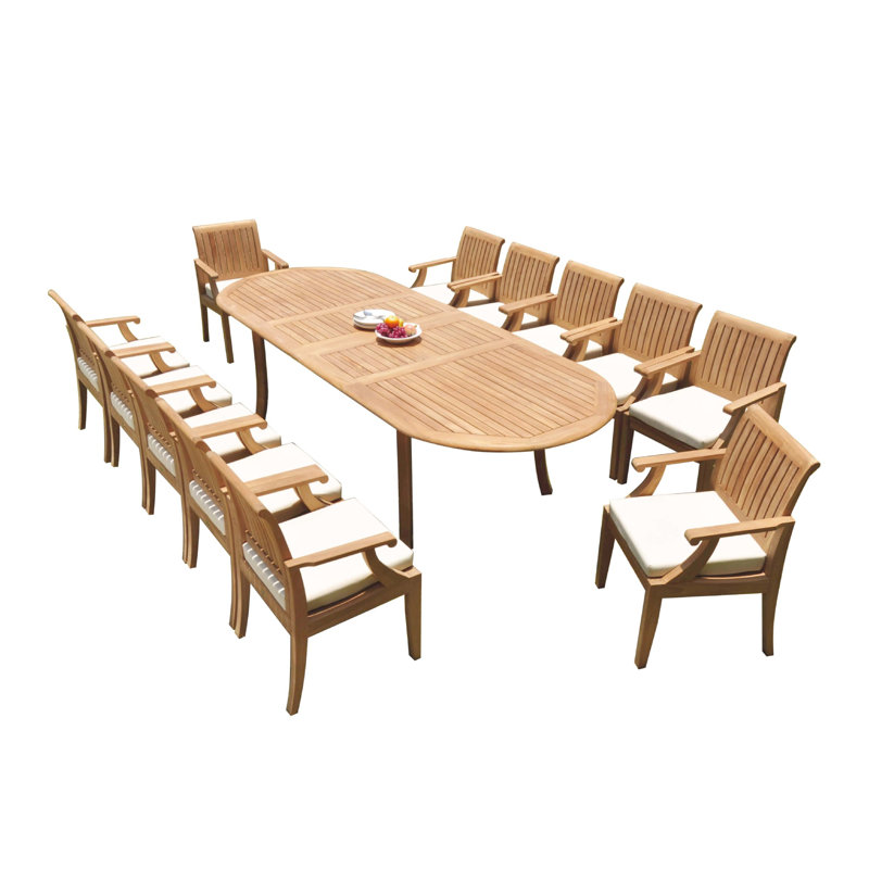 Kinzey Outdoor 11 - Piece Teak Dining Set, Dark Brown, 30.5" H x 117" L x 40" W, 12