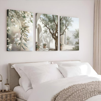 Olive Tree Garden Scene, ensemble de 3 reproductions d'art sur toile tendues sur toile