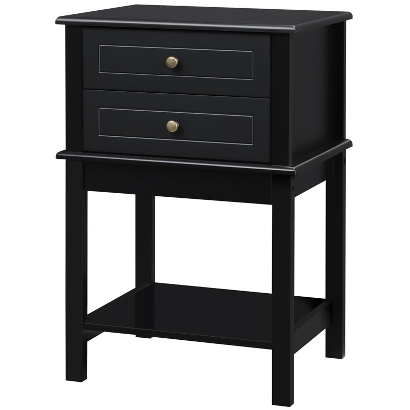 Side Table With 2 Storage Drawers, Modern End Table With Bottom Shelf