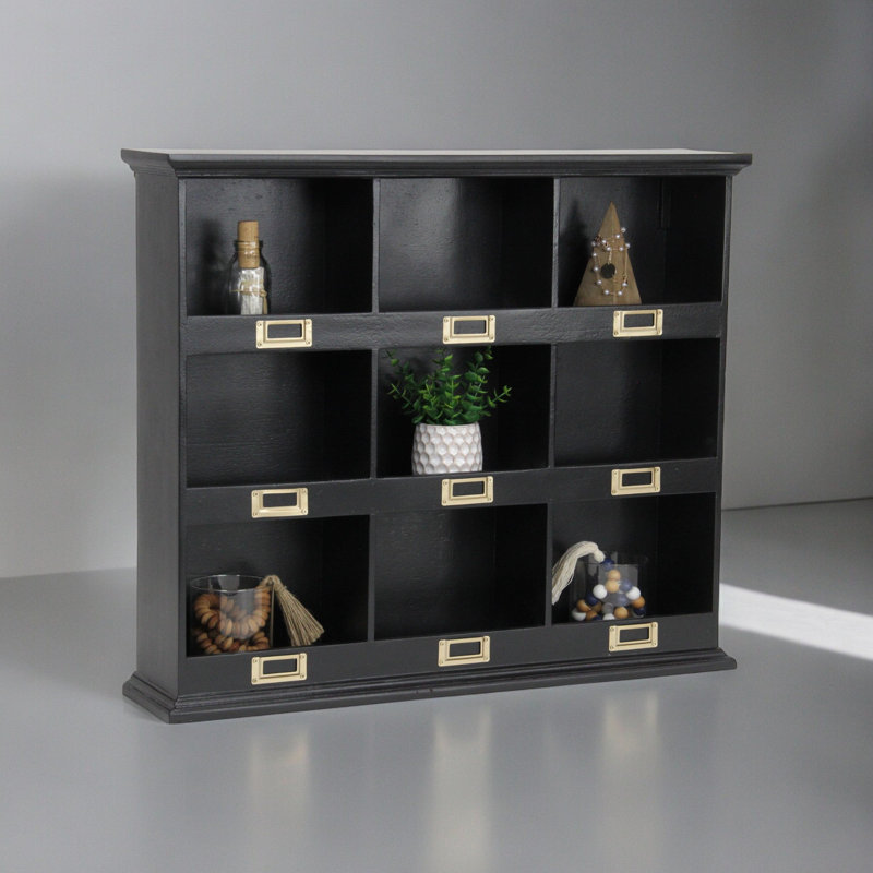 Paliwal 9 Piece Square Fir Solid Wood Floating Shelf, Black