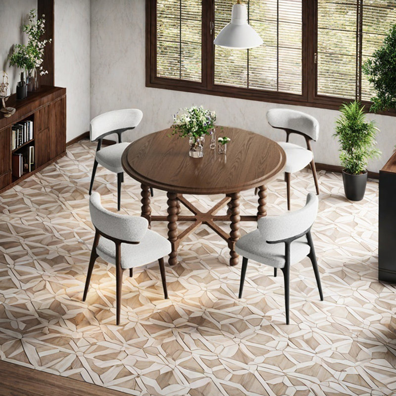 Round multilayer solid board dining table set, 29.53" H x 43.31" L x 43.31" W