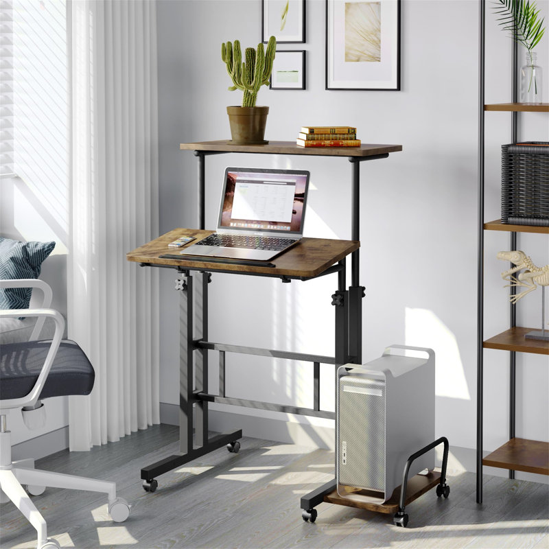 Kalb Adjustable Standing Desk, Rustic Brown