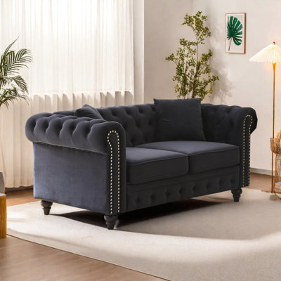 63.5" Velvet Chesterfield Sofa with Button Tufted Design