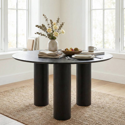 Table de salle à manger ronde 52 "en bois de chêne massif avec 3 pieds sculpturaux