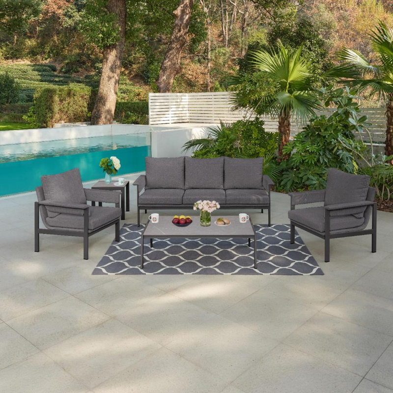 Bindia Wicker 5 - Person Garden Lounge Set with Cushions, Grey/Black
