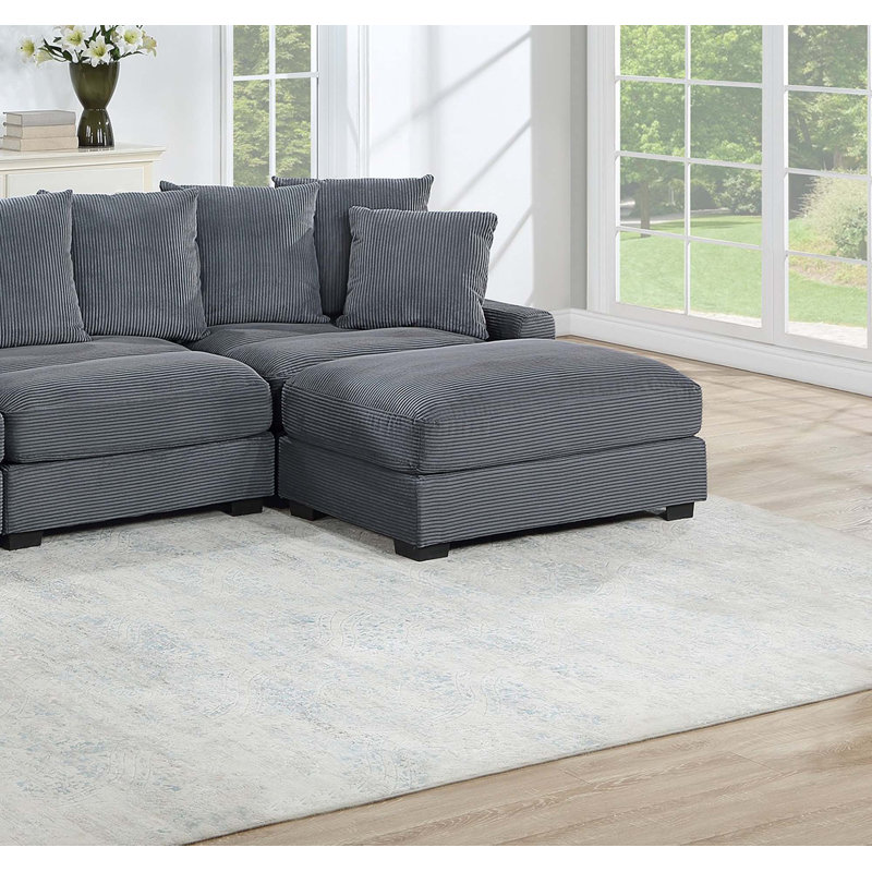 4Pc Modular Sectional Set Corduroy Couch, Dark Gray Corduroy