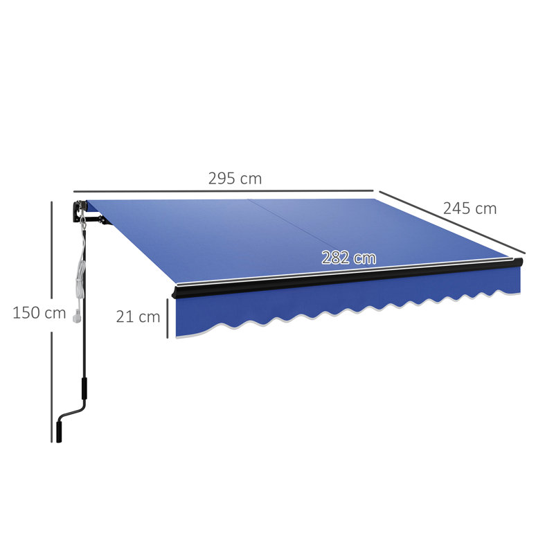 Brayden Studio Polyester Cover Motorised Retractable Sunshade Awning, Blue, 150cm H x 295cm W x 245cm D