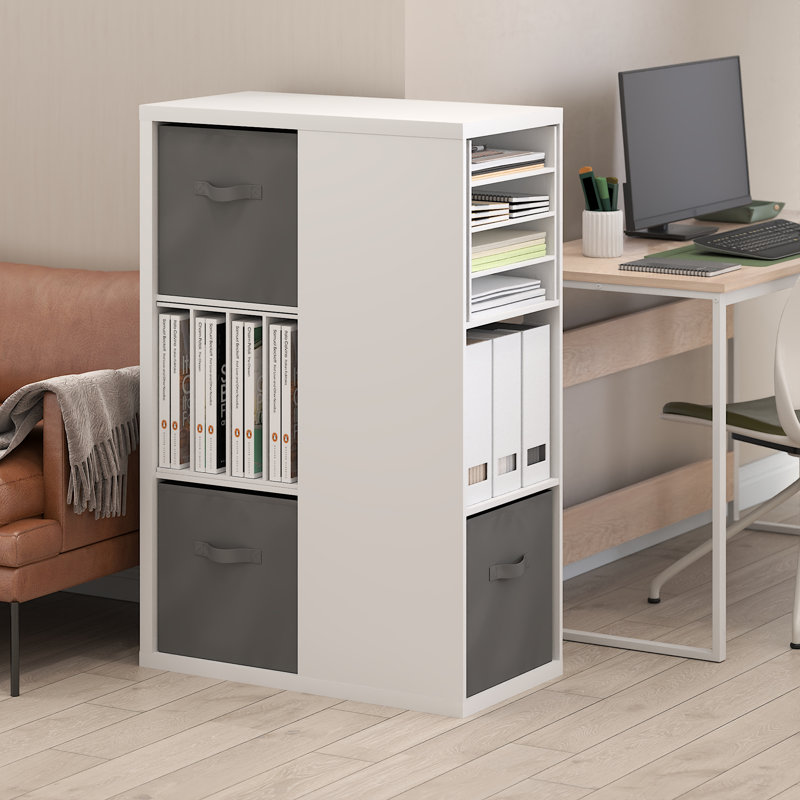 Bibliothèque à 3 niveaux Samual, bibliothèque ouverte, rangement et bacs, Blanc / gris clair