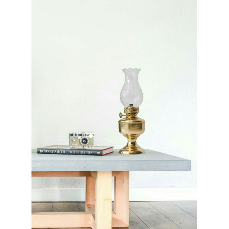 Vintage Brass and Glass Oil Lamp with Fluted Chimney