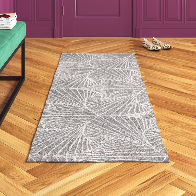 Anakin Geometric Handmade Tufted Wool and Cotton Gray/Ivory Area Rug, Runner 2'3" x 7'