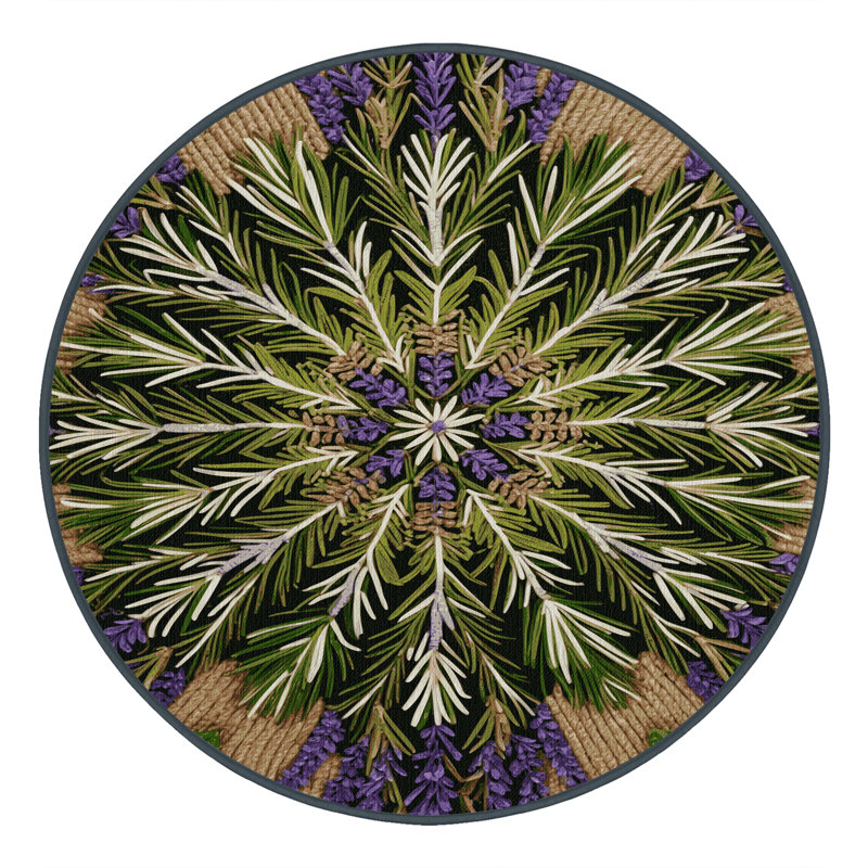 Tapis botanique brun lavable à la machine, Rond 3 pi