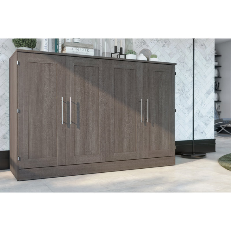 Lit armoire avec matelas Pur, Écorce gris, Grand