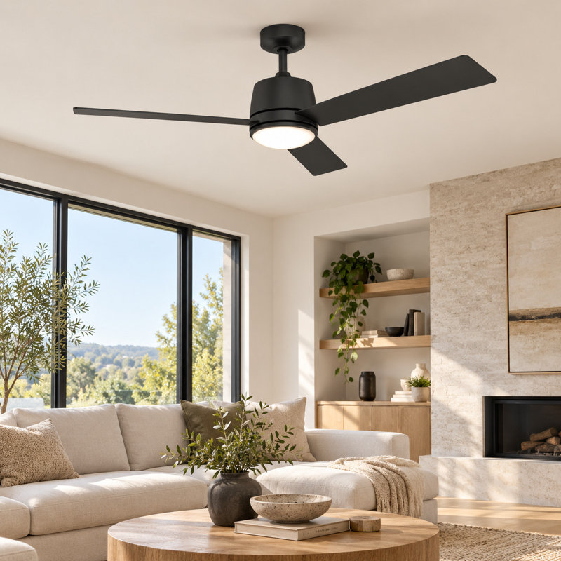 Margaret 52-Inch Modern Ceiling Fan with LED Light and Remote Control in Matte Black
