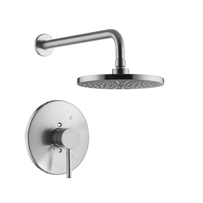 Garniture de douche de la collection Kree seulement: pomme de douche ronde de 8 po, ensemble de poignées simples et soupape brute incluse