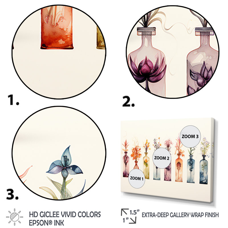 Watercolor Floral Perfumes - Perfumes Wall Art, Cadre flottant noir, H 16 po x l 32 po x P 1 po