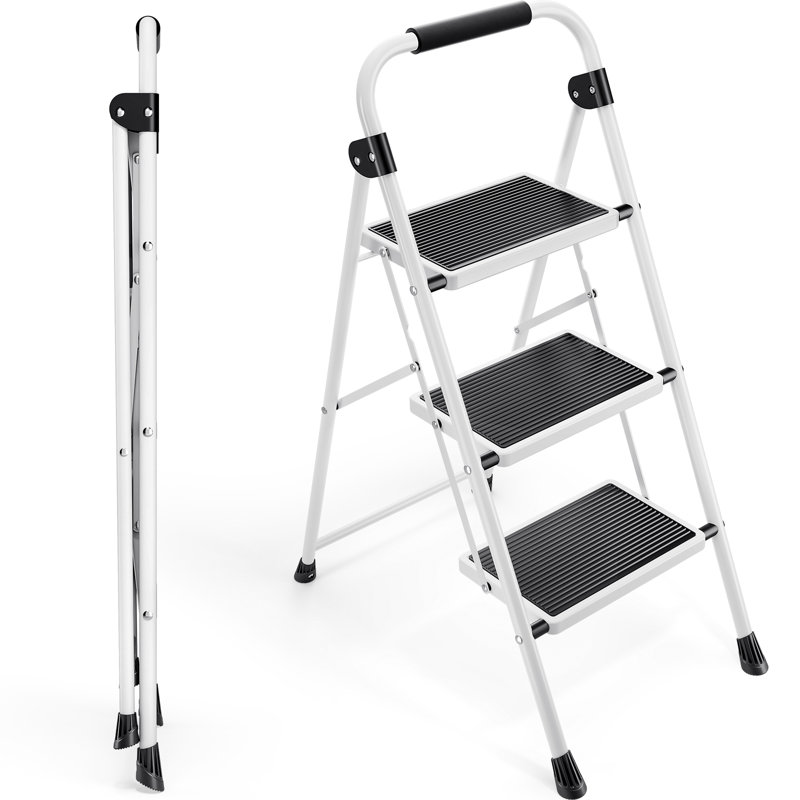 3 - Step Steel Folding Step Ladder, White
