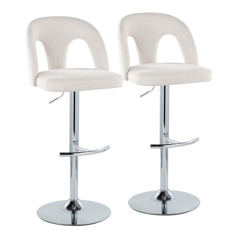 Ensemble de tabourets de bar réglables contemporains avec pivot pivotant et base chromée, White