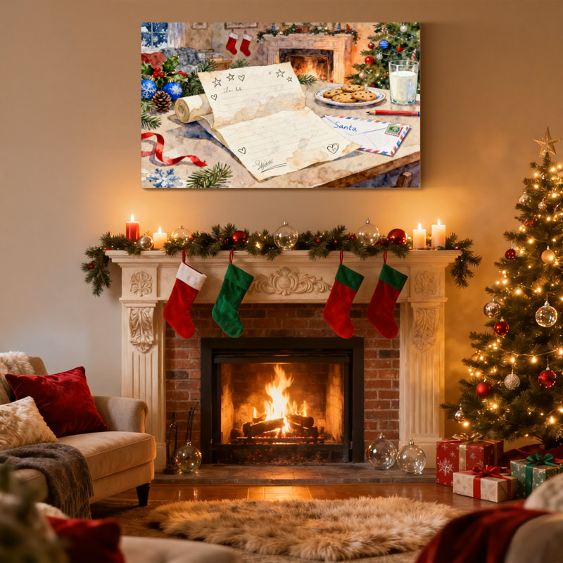 Ensemble de 3 impressions sur toile de Noël avec des biscuits et du lait, H 12 po x l 18 po