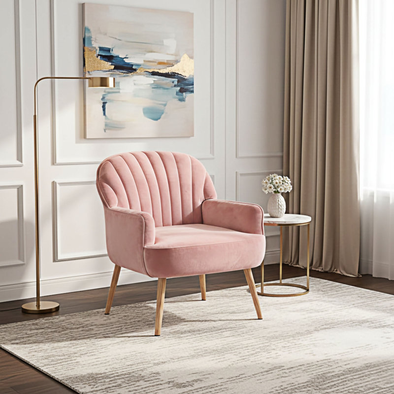 Fauteuil d'appoint, fauteuil simple moderne avec pieds en métal, rose, Rose, Brun