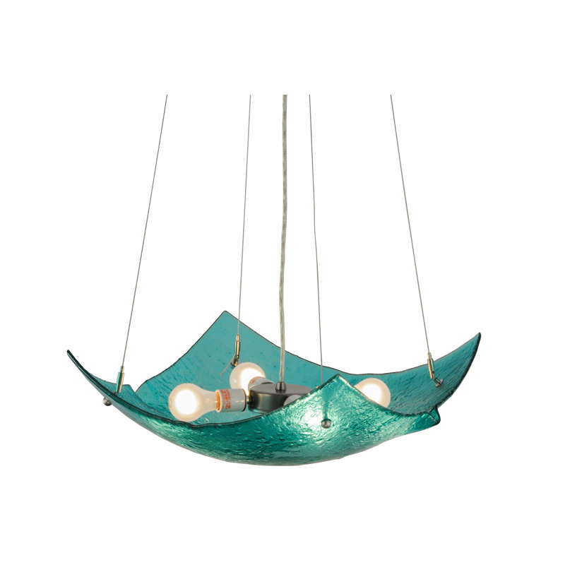 Meyda 26" Aquamarine Crinkle Glass & Brushed Nickel Chandelier