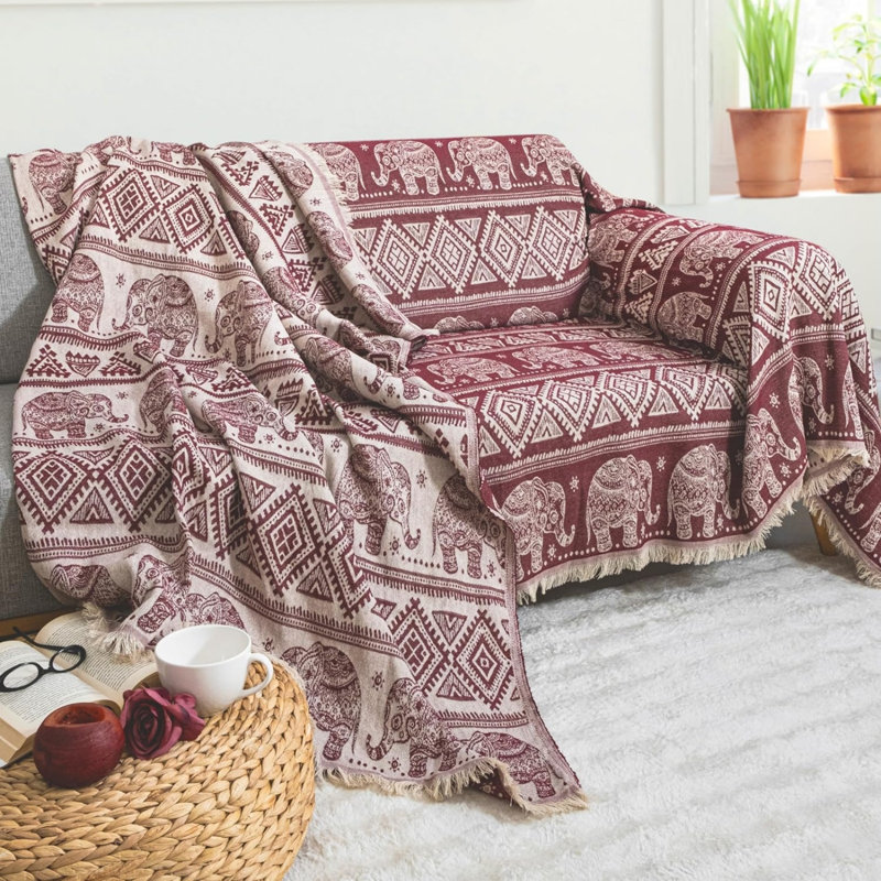 Elephant Pattern Throw Large Sofa Cover 3 Seater, Bohemian Throw 180 x 300 cm for Sofa Protector