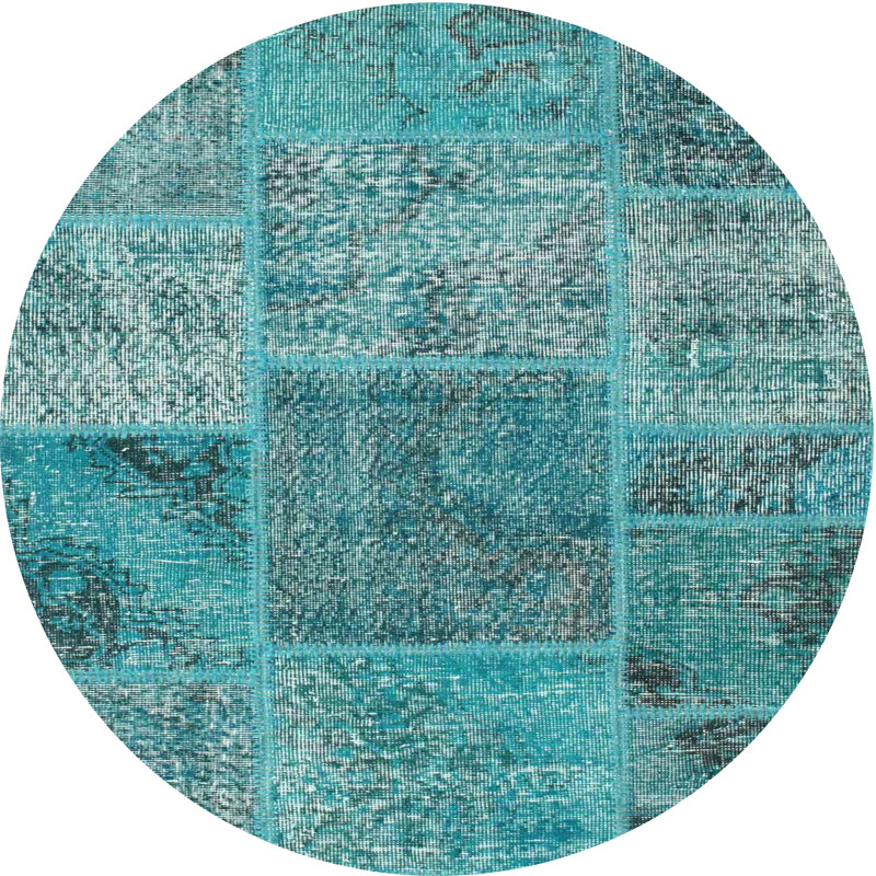 Tapis bleu ciel contemporain/zone blanche Basque, Rond 7 pi