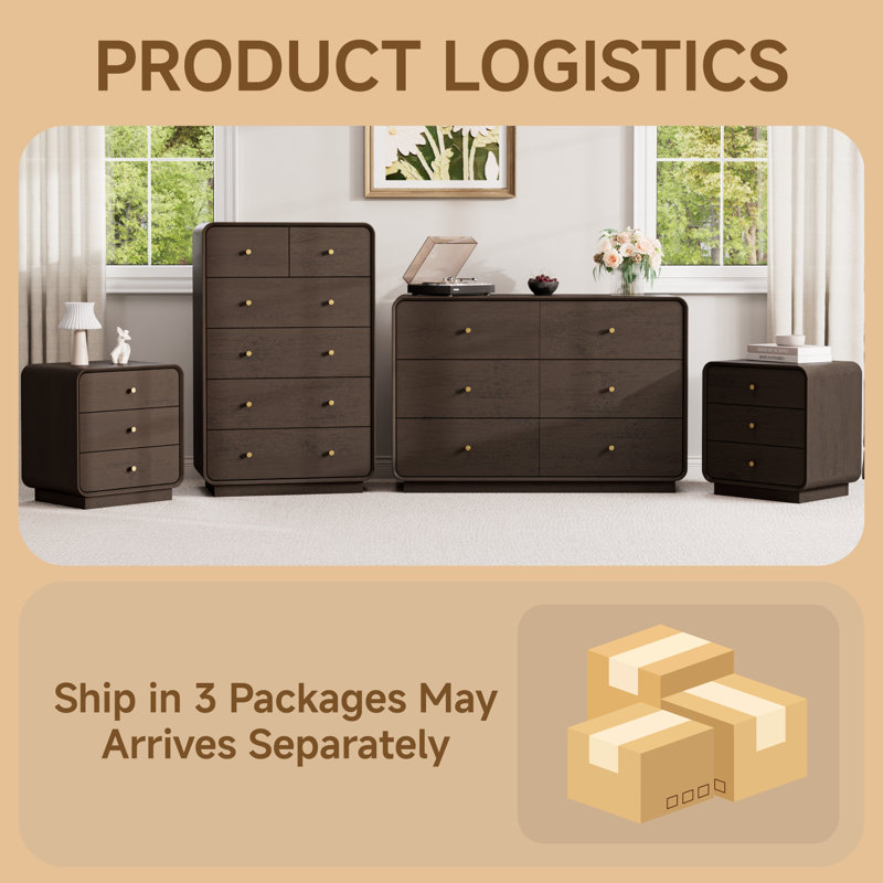 Ensemble de chambre à coucher, Brown, 4 Pcs: 2 Nightstands, 2 Dressers