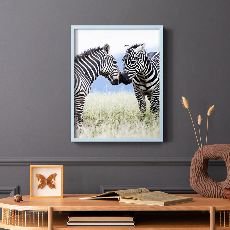 Affection africaine, reproduction encadrée - bois massif, Cadre simple bleu, H 10 po x l 8 po
