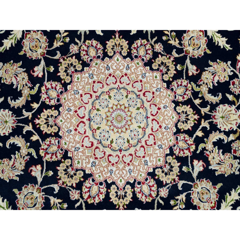 Tapis bleu en laine noué à la main 7 K 10 pi x 7 pi 10 po x 10 pi 1 po Nain Design 250 KPSI