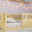 Twin Montessori Floor Bed Frame with High Rails, Wood Kids Floor Beds with Light and Storage Shelf, Natural