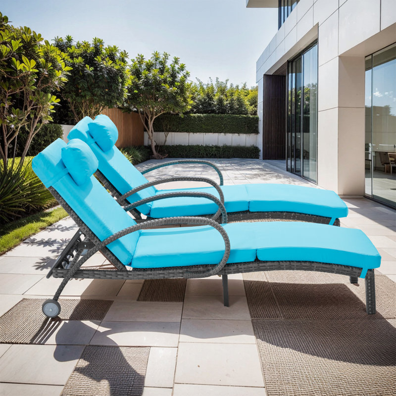 Outdoor Lounge Chairs Set Of 2,Adjustable 5-Position Outdoor Chaise Lounge With Armrests & Wheels For Poolside, Backyard, Deck