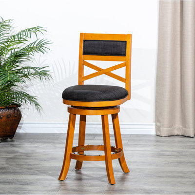 Tabouret de 30 po au fini naturel avec siège confortable en tissu gris anthracite