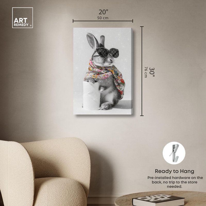 «Glam Roll Rabbit», impression sur toile par Art Remedy, H 30 po x l 20 po, Toile tendue avec châssis