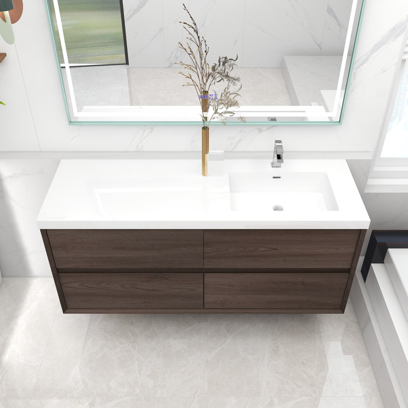 Ensemble de meuble-lavabo mural simple 60 po Moncear, Chêne rouge