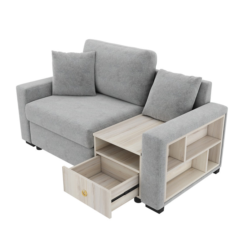 Canapé modulaire rembourré avec accoudoirs de rangement et console centrale, Gris