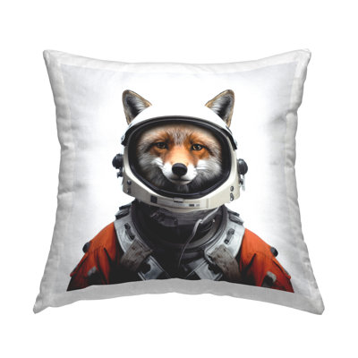 Fox in Astronaut Suit Decorative Printed Throw Pillow by Lazar Studio