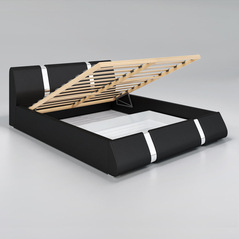 Lit plateforme tapissier avec rangement Baran, Noir, Très grand