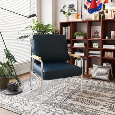 Modern Faux Leather Reception Chair with Arms and Modern Stainless Steel Frame - 21.2" L x 24.2" W x 33.6" H - Brown/Black/Blue