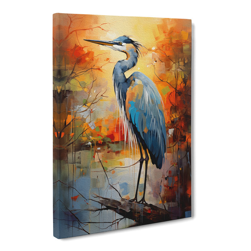 Heron Expressionism - Print on Canvas, 76cm H x 50cm W x 3cm D