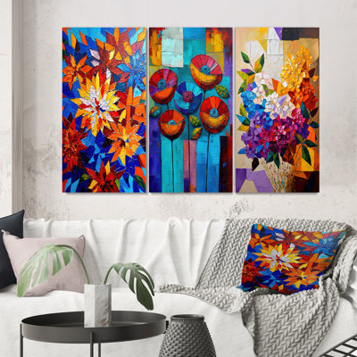 " Bright Blossoming Minimal Wildflowers " 3 - Pieces