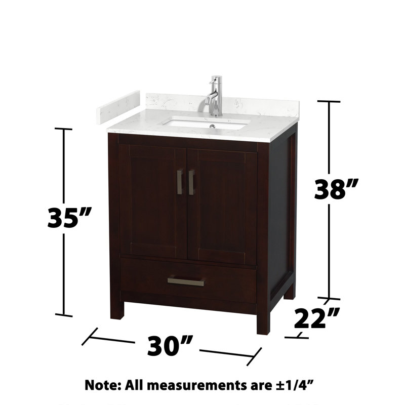 Meuble-lavabo simple avec plateau en marbre Sheffield, Marbre de culture de Carrare, Espresso, 30"