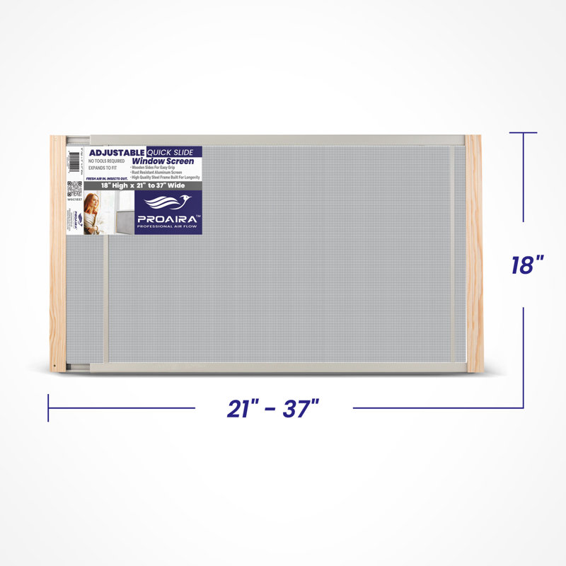 Adjustable Wood Frame Quick Slide Window Screen, 18" H x 37" W