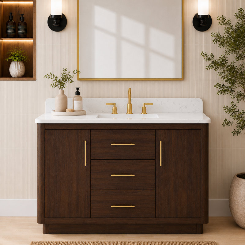 Ensemble de meuble-lavabo simple autoportant avec plateau en pierre reconstituée Adria, 49"