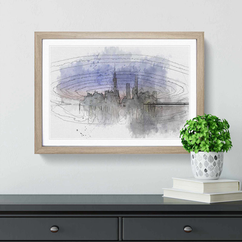 Evening Reflections of Shanghai in Abstract - Picture Frame Graphic Art Print, 36cm H x 48cm W x 2cm D, Oak Framed