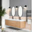 Meuble-lavabo moderne à faible encombrement avec lavabos doubles, panneau de fibres à densité moyenne et chêne doré