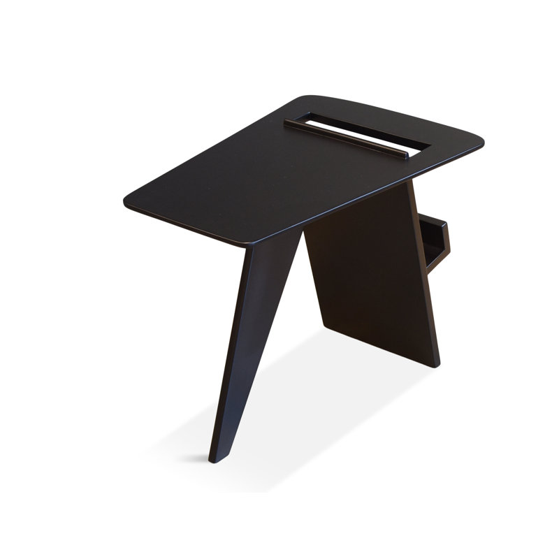 Harper Solid Walnut Side Table with Magazine Rack, Black