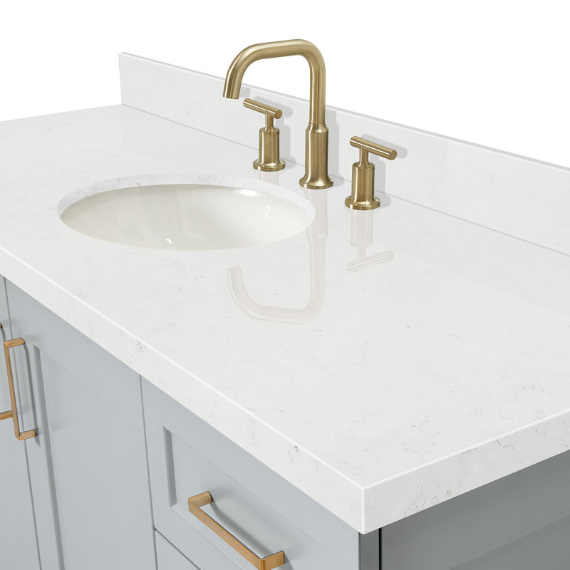 61 IN.  Single Bathroom Vanity, Gray, Rectangle, Carrara Quartz