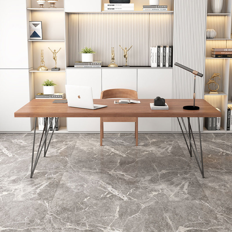 55" Walnut Rectangular Solid Wood desks, 29.53" H x 86.61" W x 35.43" D